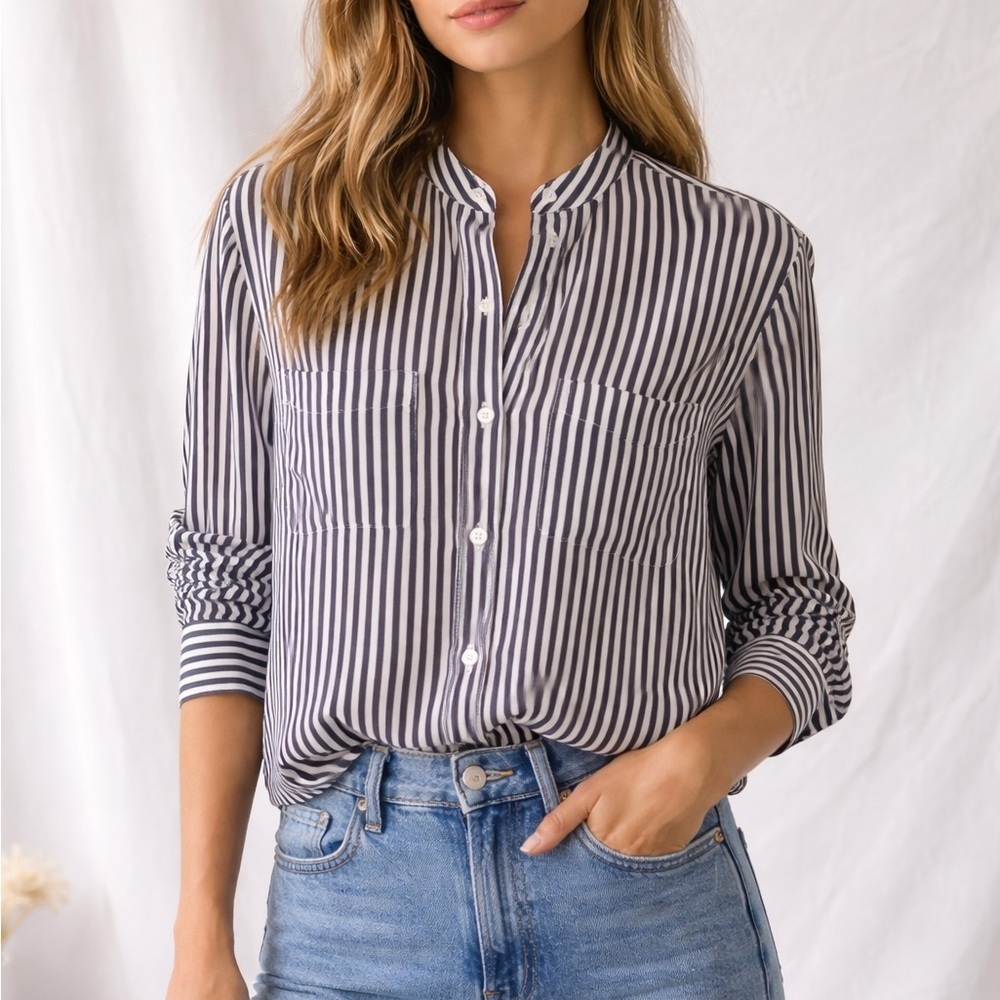 Equipment Femme button-down blouse 100% Silk Striped Poplin Button Down top